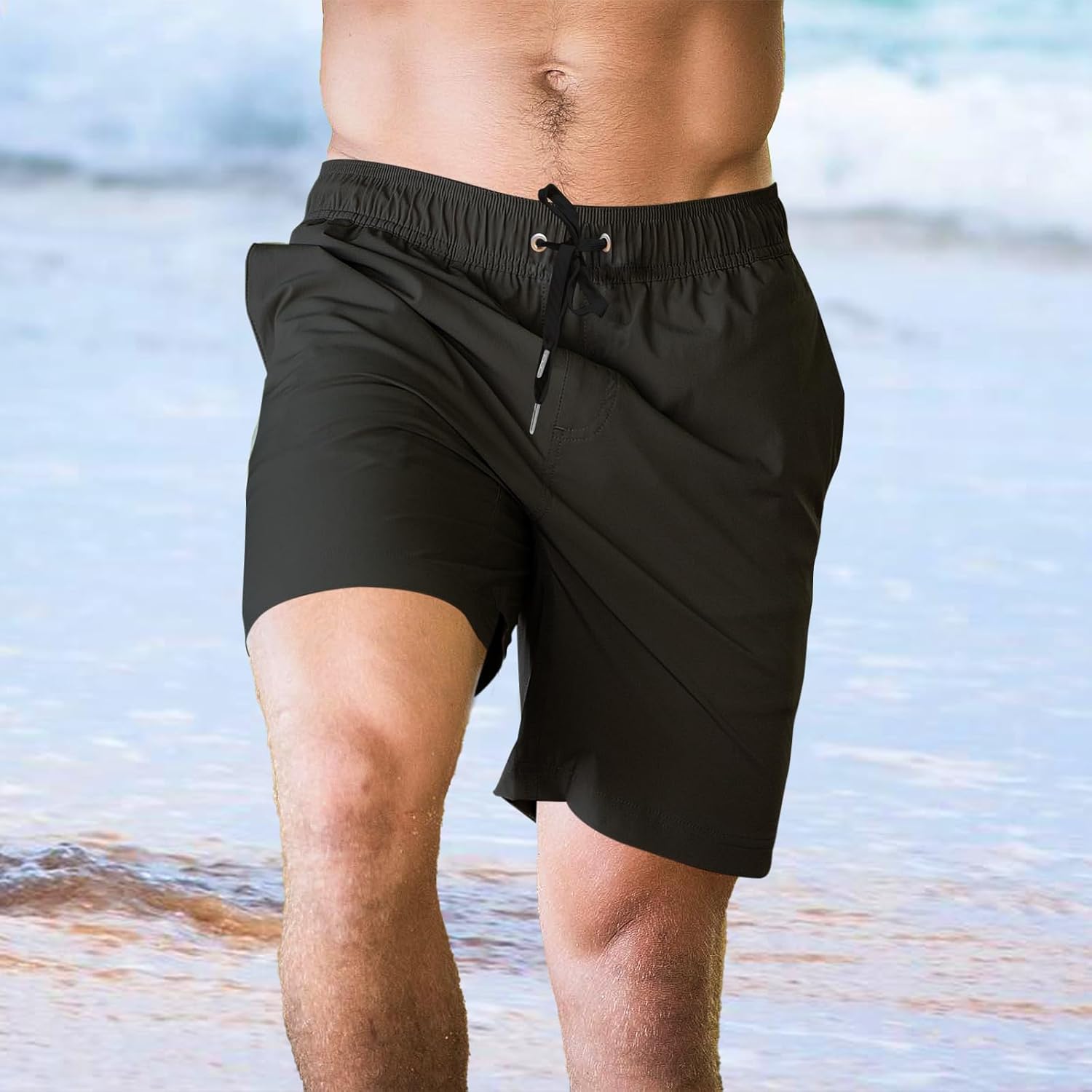 Mens Casual Shorts Elastic Waist Drawstring Summer Beach Shorts Quick Dry Sports Athletic Golf Shorts with Pockets
