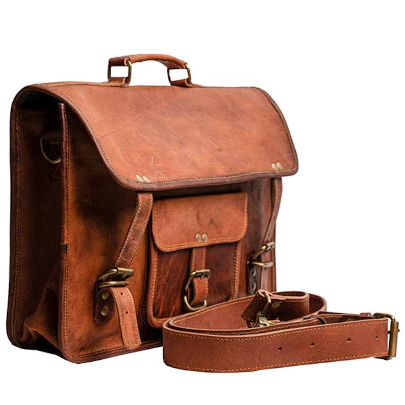DriDa Gepersonaliseerde Handgemaakte Vintage Leren Laptoptas