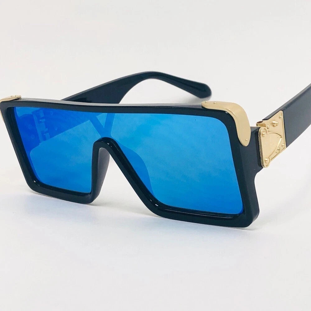 DriDa Heren Zonnebril met Platte Top en Blauw Spiegelglas