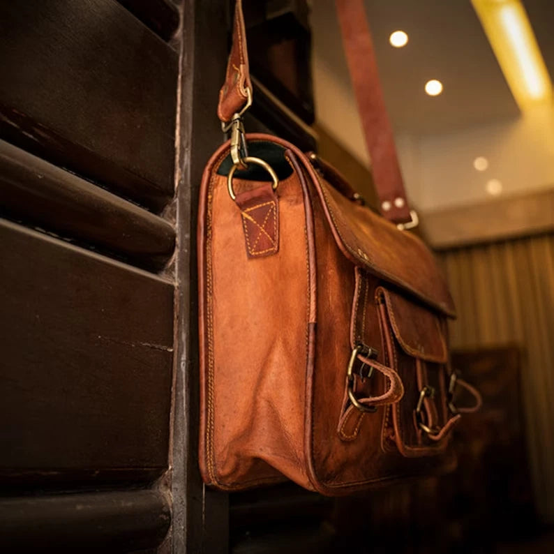 DriDa Gepersonaliseerde Handgemaakte Vintage Leren Laptoptas