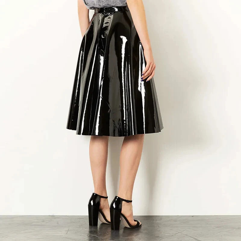 Vrouwen Latex Geplooide A-lijn Midi Rok