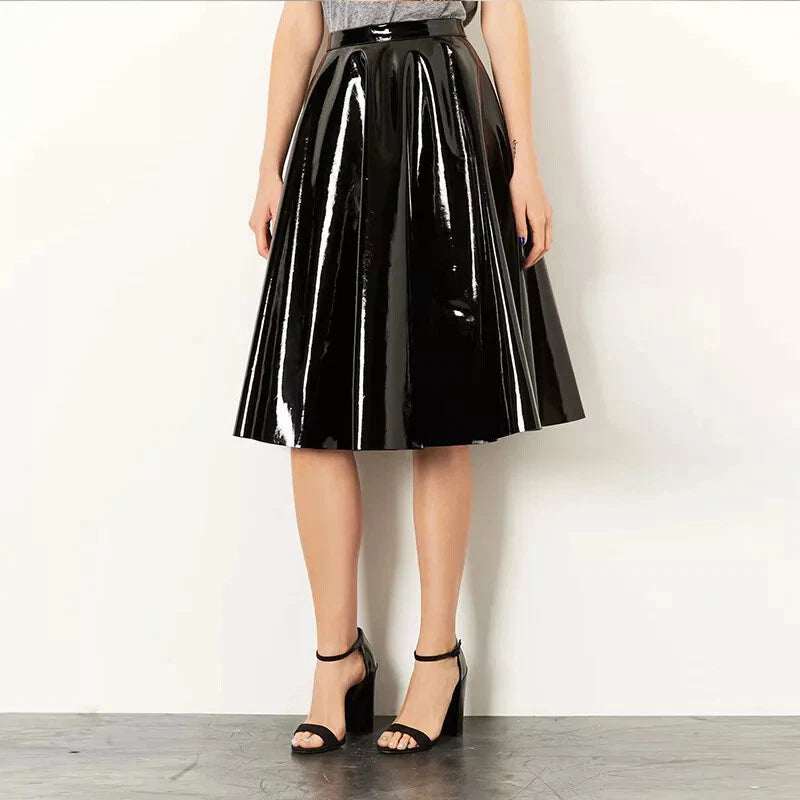 Vrouwen Latex Geplooide A-lijn Midi Rok