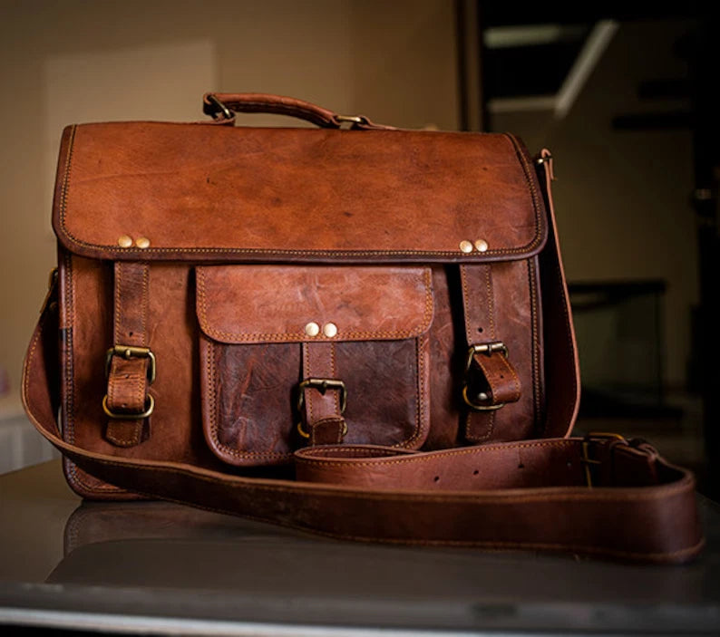 DriDa Gepersonaliseerde Handgemaakte Vintage Leren Laptoptas