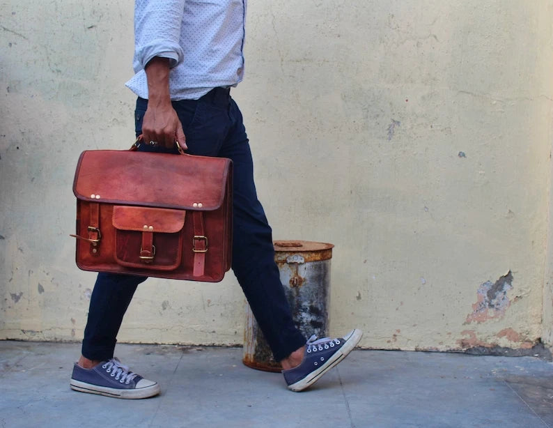DriDa Gepersonaliseerde Handgemaakte Vintage Leren Laptoptas
