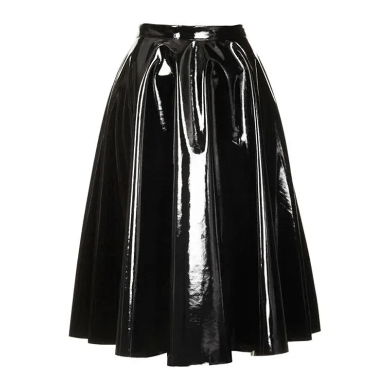 Vrouwen Latex Geplooide A-lijn Midi Rok