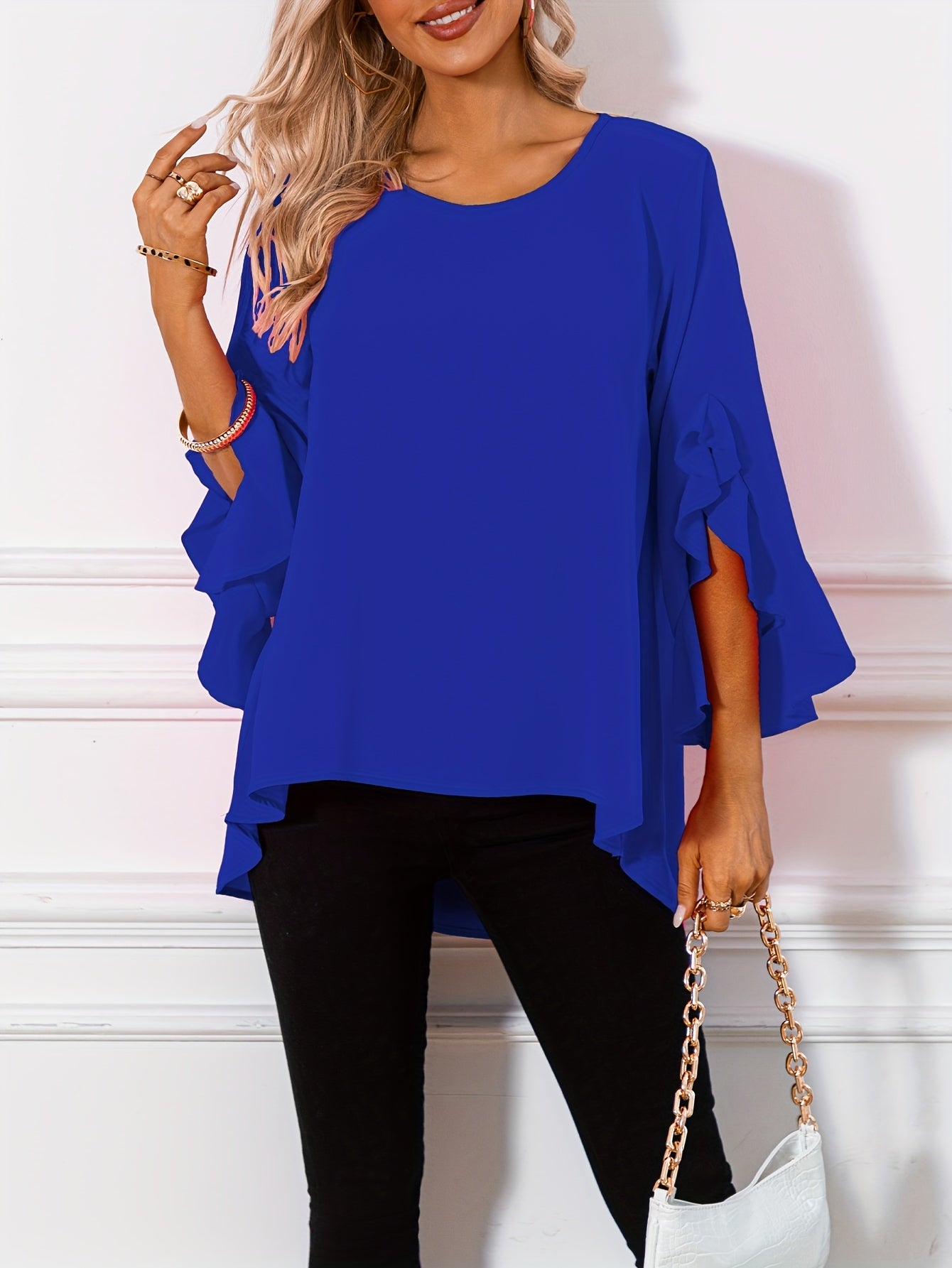 Felroze Ruffle Mouw Blouse - Esmé