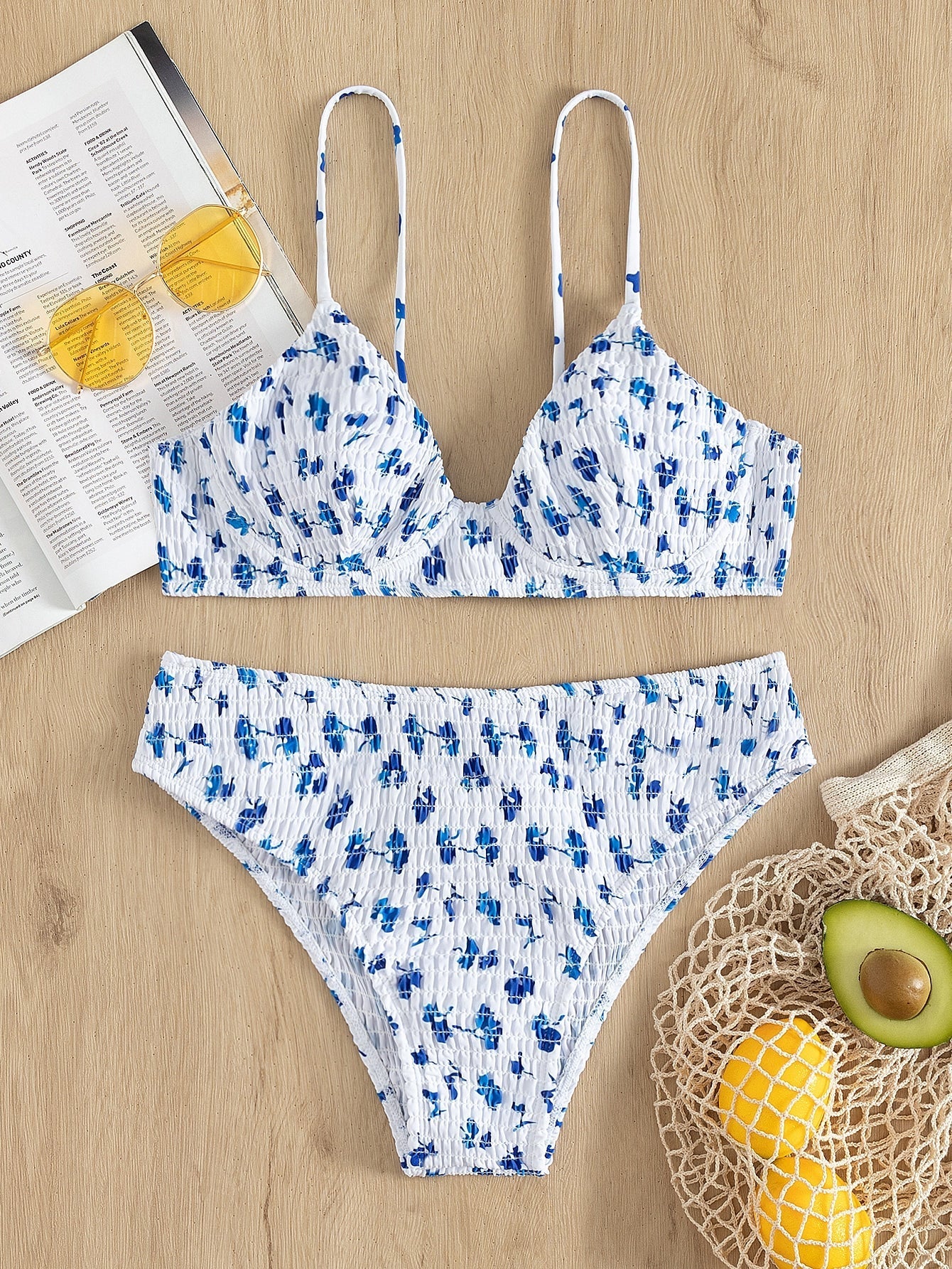 Bloemenprint Bikini Set Gesmokt Push-up Bikini Beha Tops & Hipster Bikini bottoms 2 Stuks Badpak - Mode-Madness