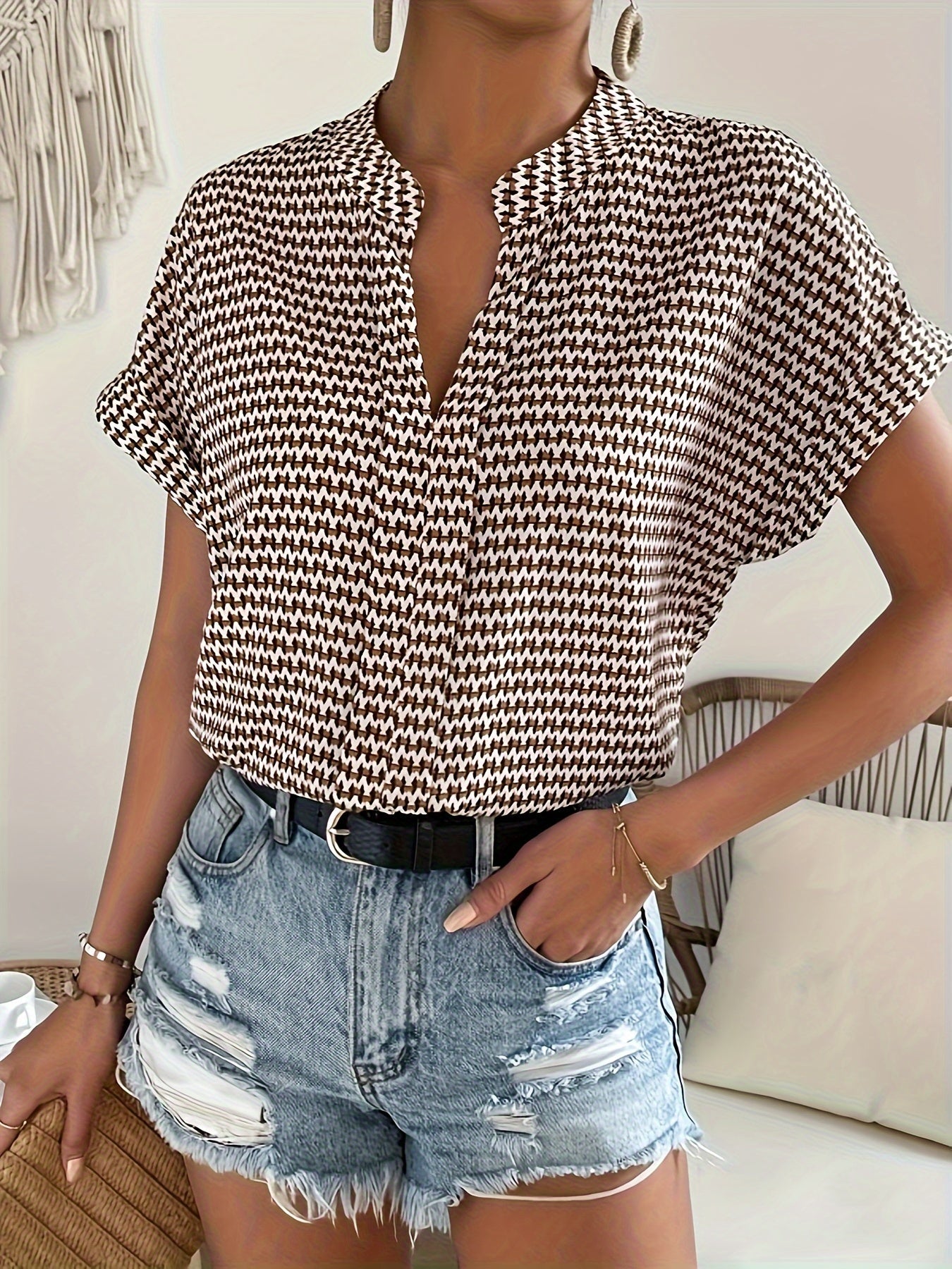 Khaki Print Blouse - DriDa