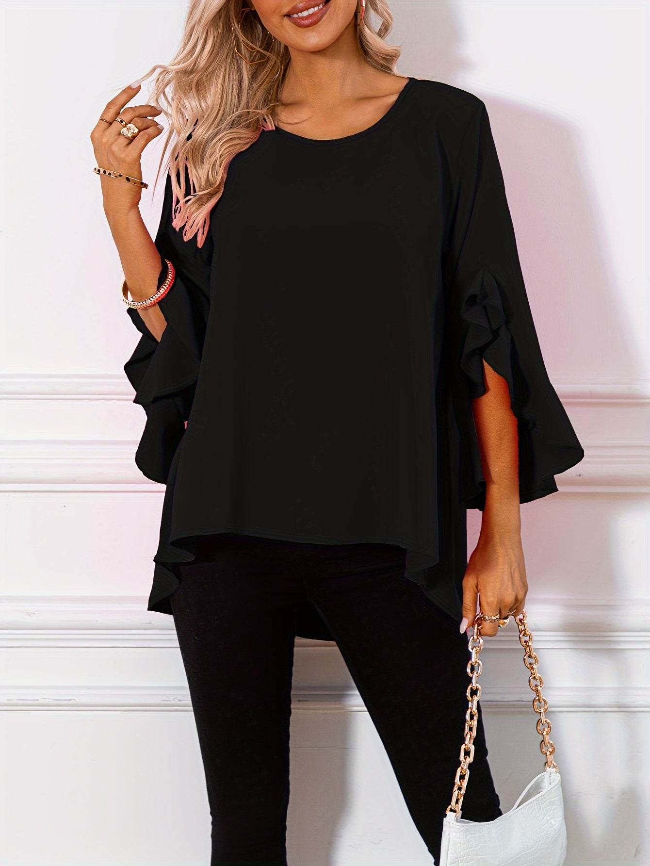 Felroze Ruffle Mouw Blouse - Esmé