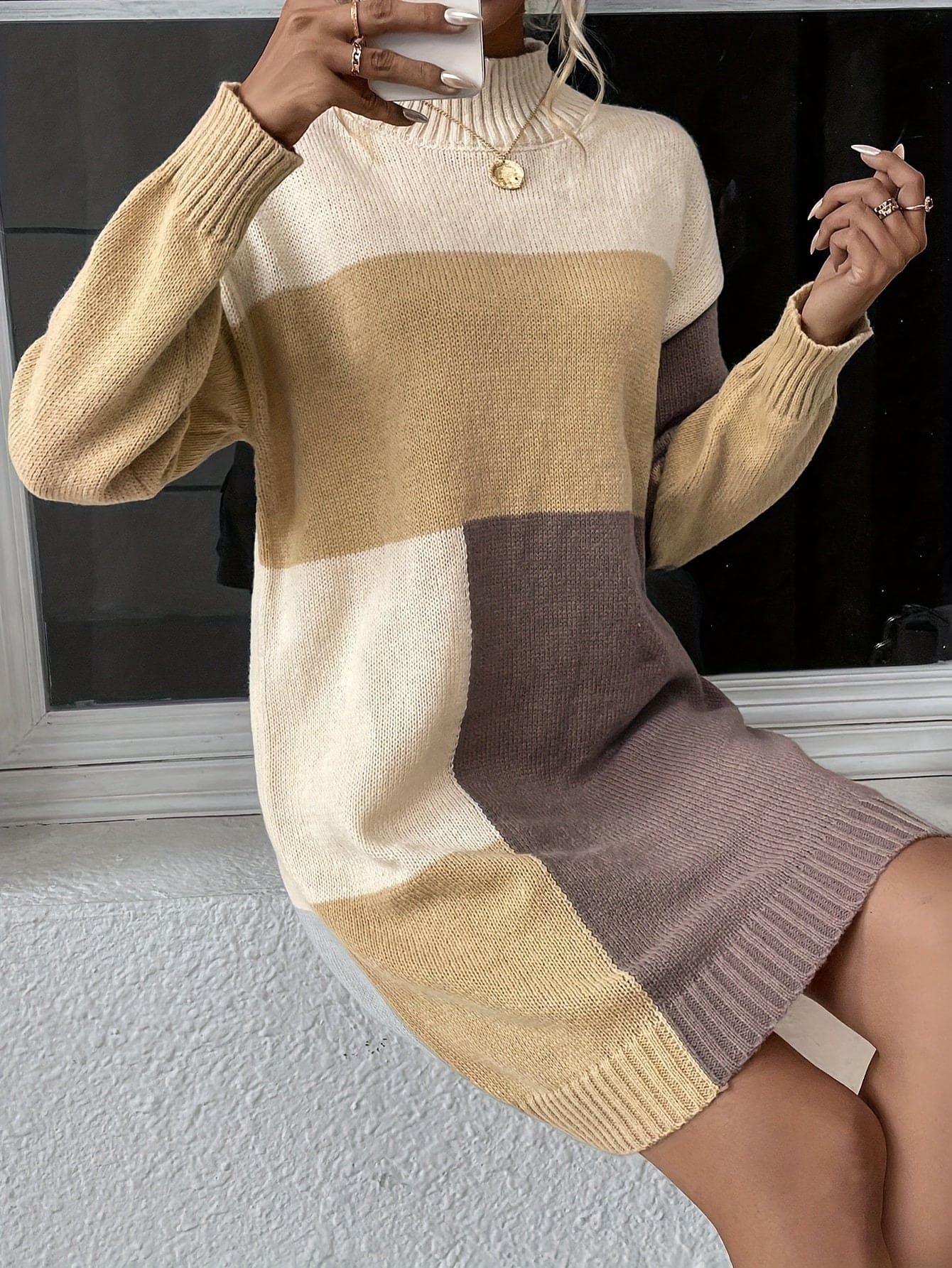 Nolabe - Chique lange mouw Sweater Jurk