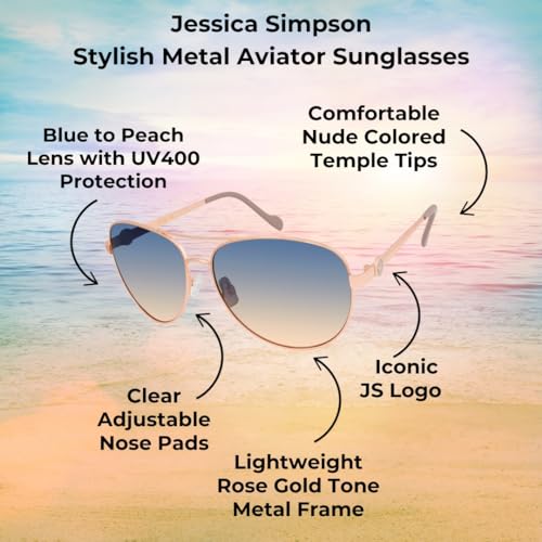 Jessica Simpson Women's J5596 Classic Metal Aviator Pilot Sunglasses with UV400 Protection - Glamorous Sunglasses for Women, 60mm