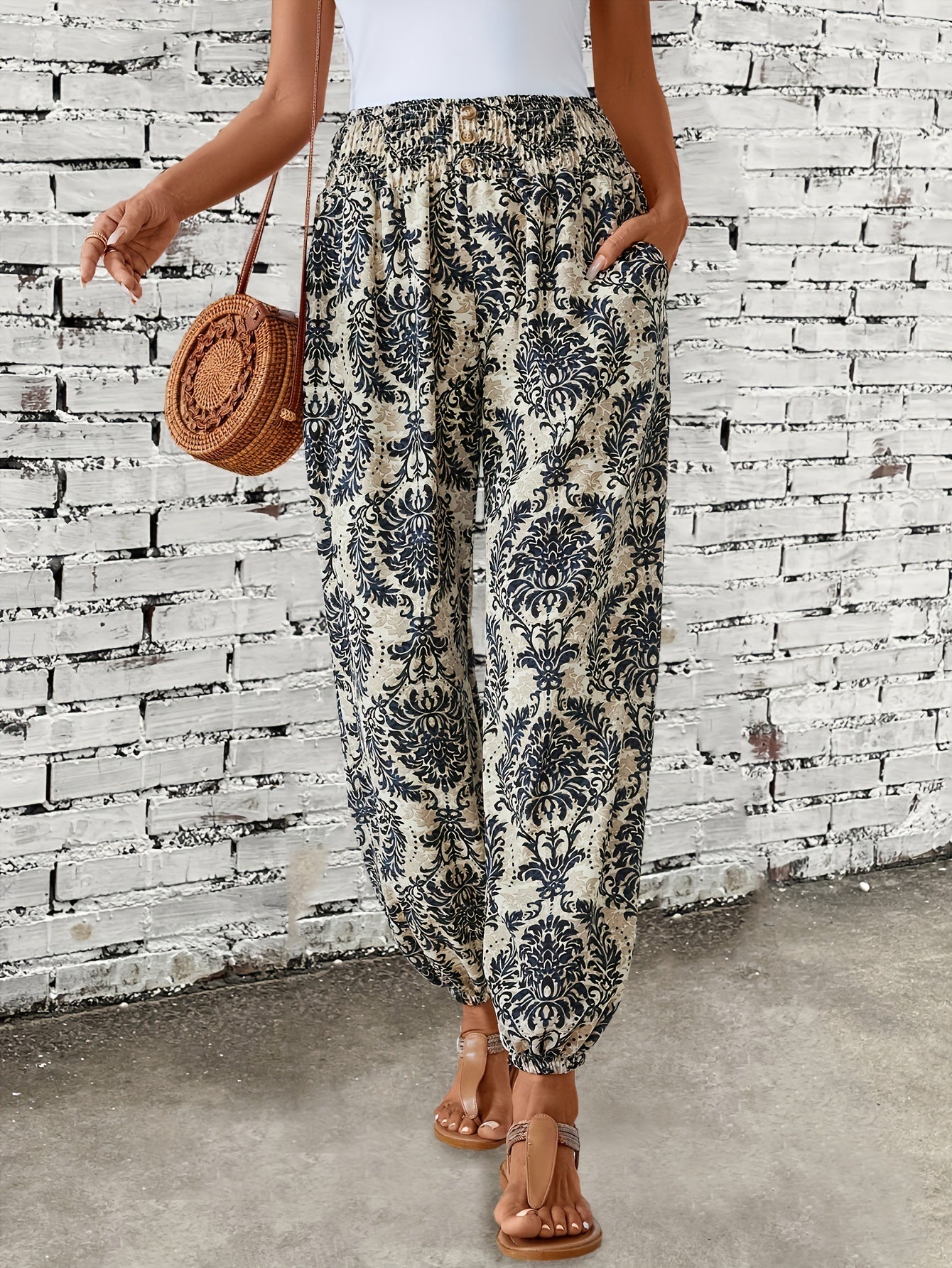 Bruine Boho Broek met Etnische Print - Sara