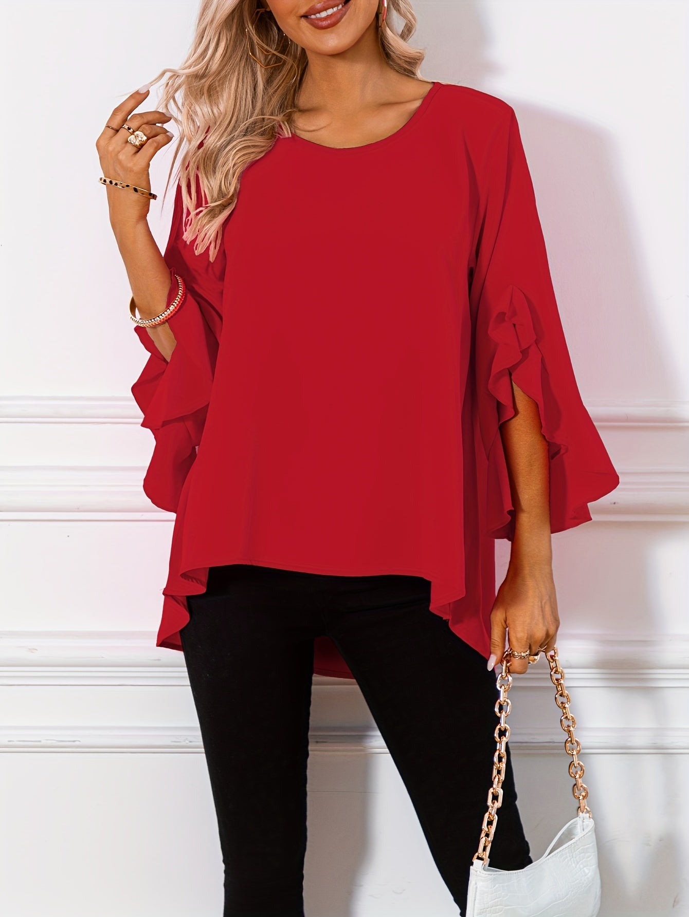 Felroze Ruffle Mouw Blouse - Esmé