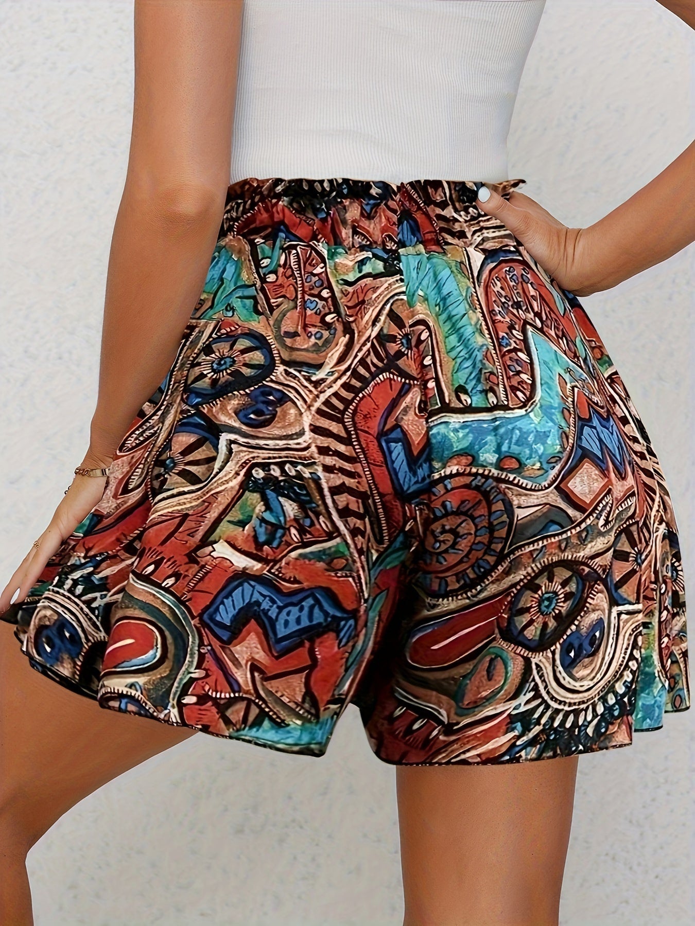 Blauwe High-Waist Print Shorts -