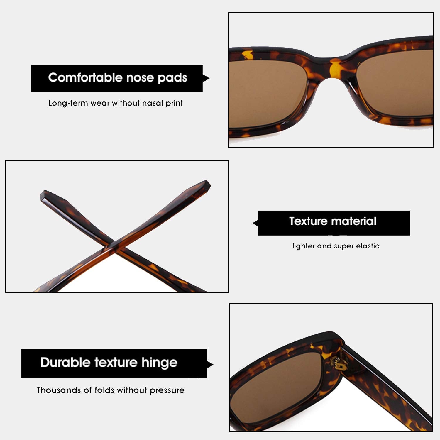 BUTABY Rectangle Sunglasses for Women Retro Driving Glasses 90’s Vintage Fashion Narrow Square Frame UV400 Protection Black & Leopard