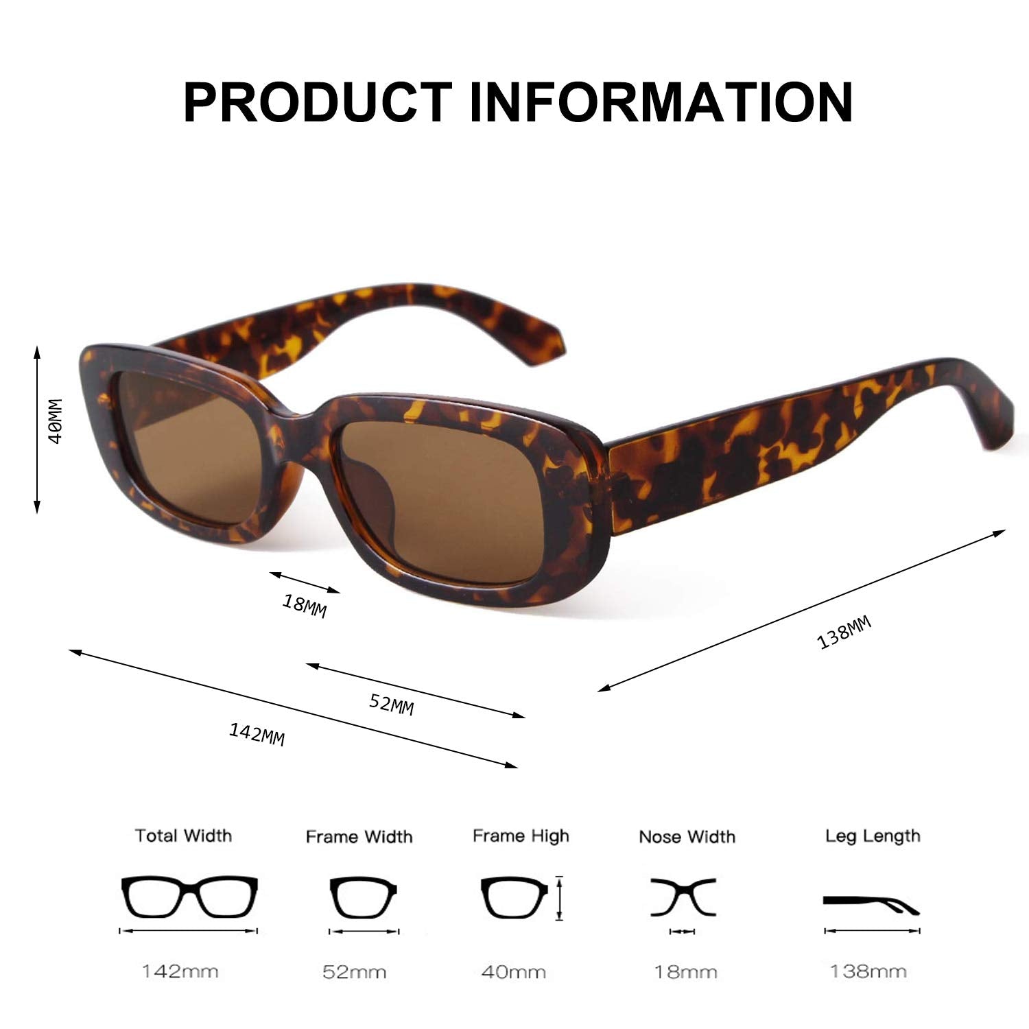 BUTABY Rectangle Sunglasses for Women Retro Driving Glasses 90’s Vintage Fashion Narrow Square Frame UV400 Protection Black & Leopard