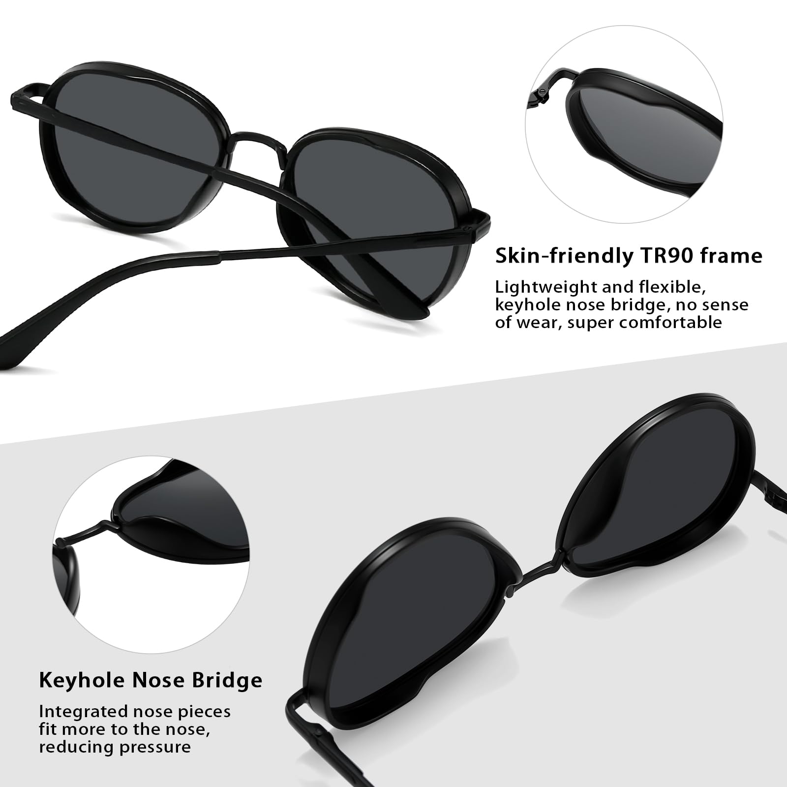 SUNGAIT Round Classic Polarized Sunglasses for Women Men Vintage Style Unique Design Shades Sun Glasses with Spring Hinge UV400 Lens SGT986HH