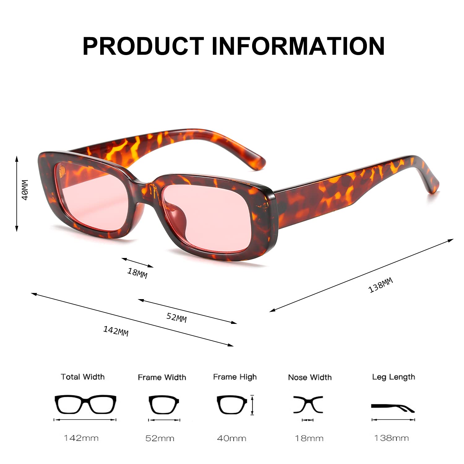 BUTABY Rectangle Sunglasses for Women Retro Driving Glasses 90’s Vintage Fashion Narrow Square Frame UV400 Protection Black & Leopard