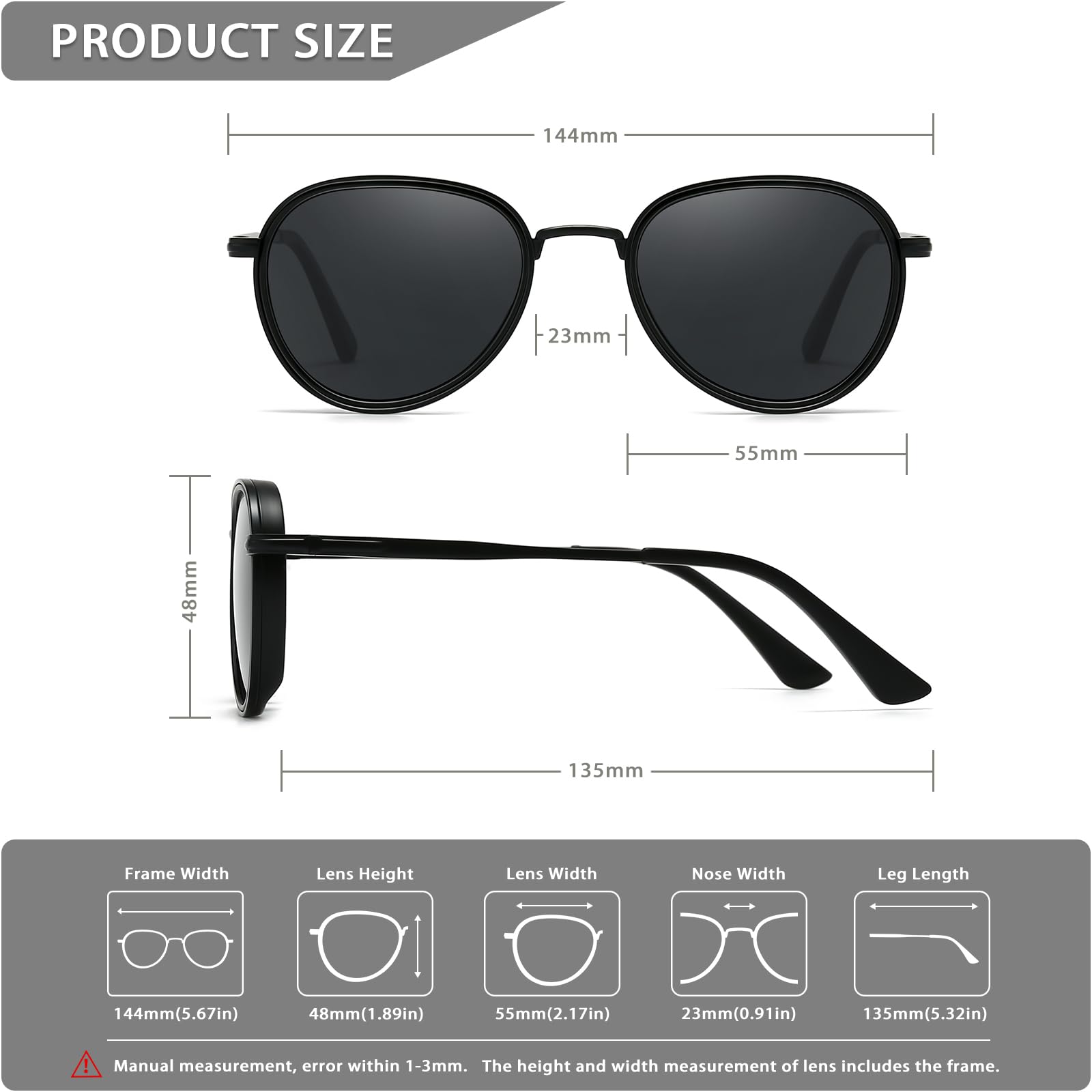 SUNGAIT Round Classic Polarized Sunglasses for Women Men Vintage Style Unique Design Shades Sun Glasses with Spring Hinge UV400 Lens SGT986HH