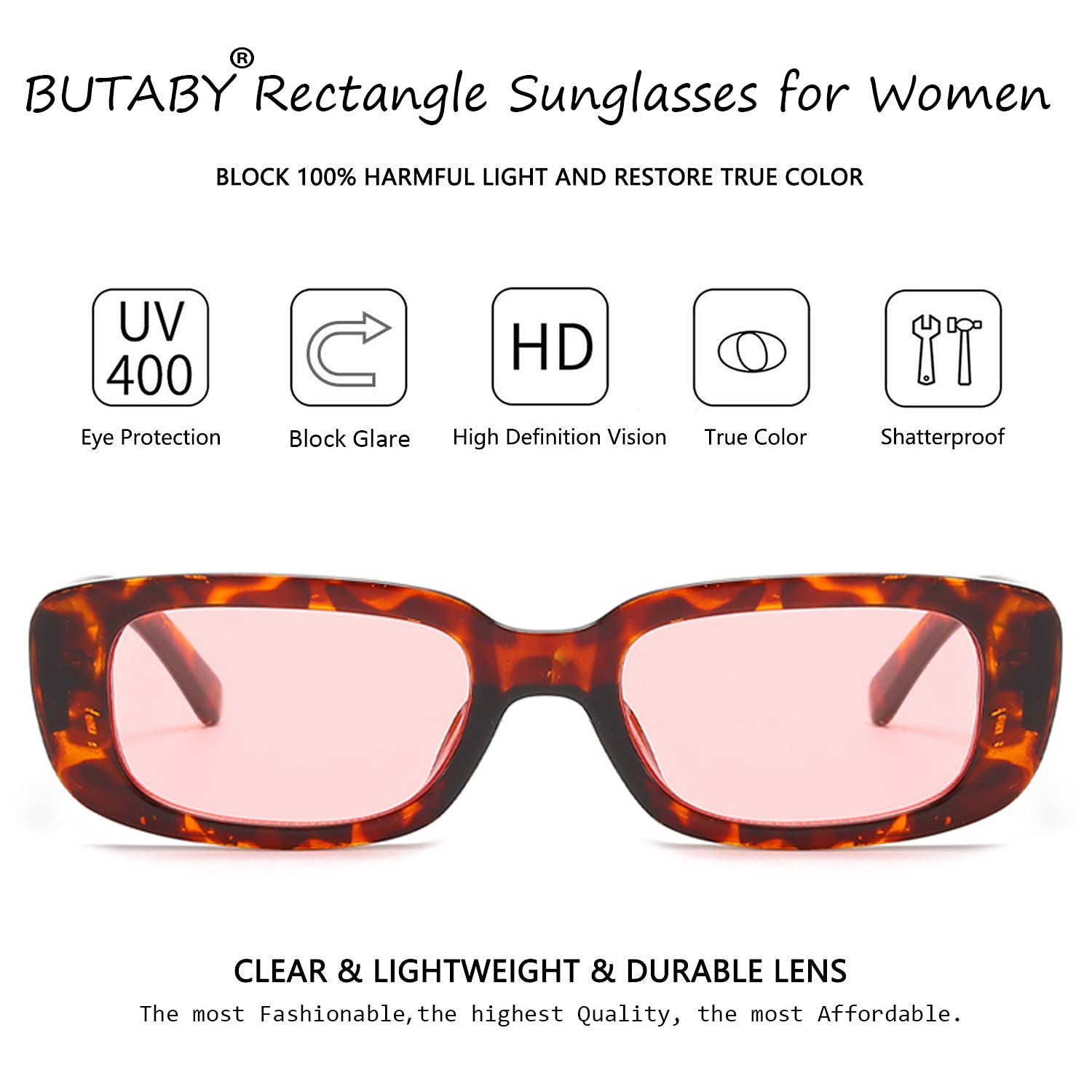 BUTABY Rectangle Sunglasses for Women Retro Driving Glasses 90’s Vintage Fashion Narrow Square Frame UV400 Protection Black & Leopard