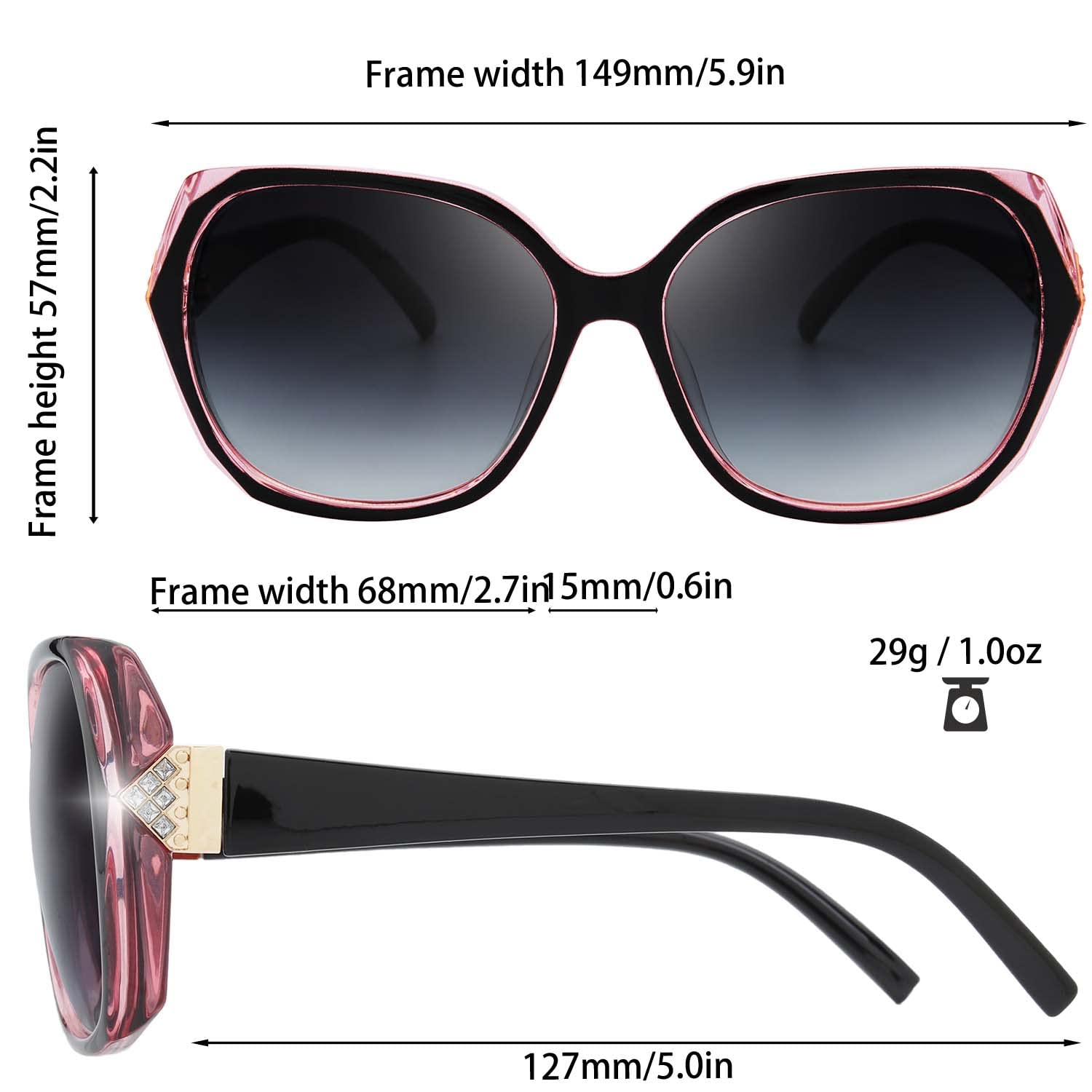 The Fresh Women's Square Jackie O Hybrid Butterfly Fashion Sunglasses - Exquisite Packaging (727704-Crystal brown/Black paint, Gradient Brown)