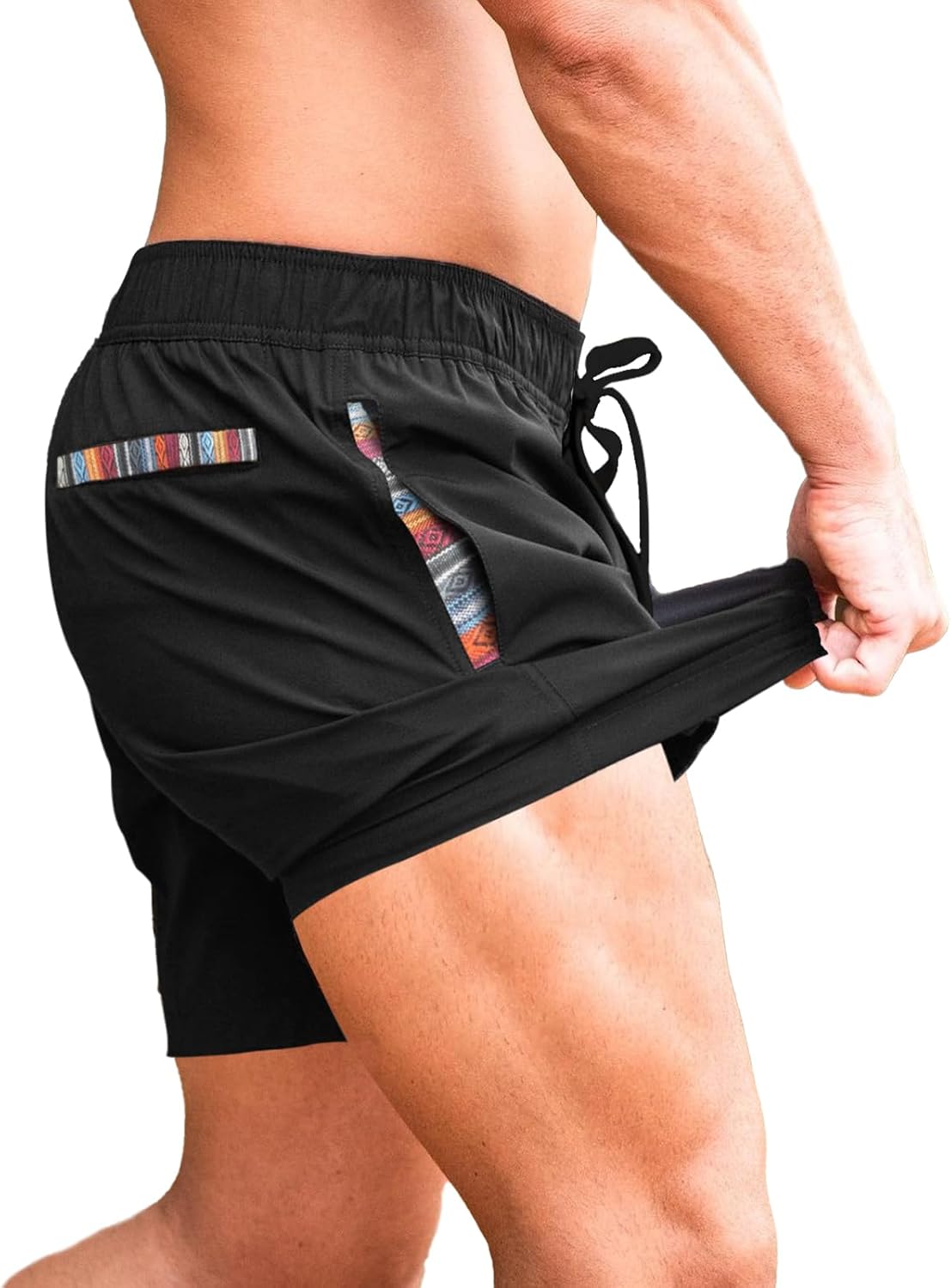 Mens Casual Shorts Elastic Waist Drawstring Summer Beach Shorts Quick Dry Sports Athletic Golf Shorts with Pockets