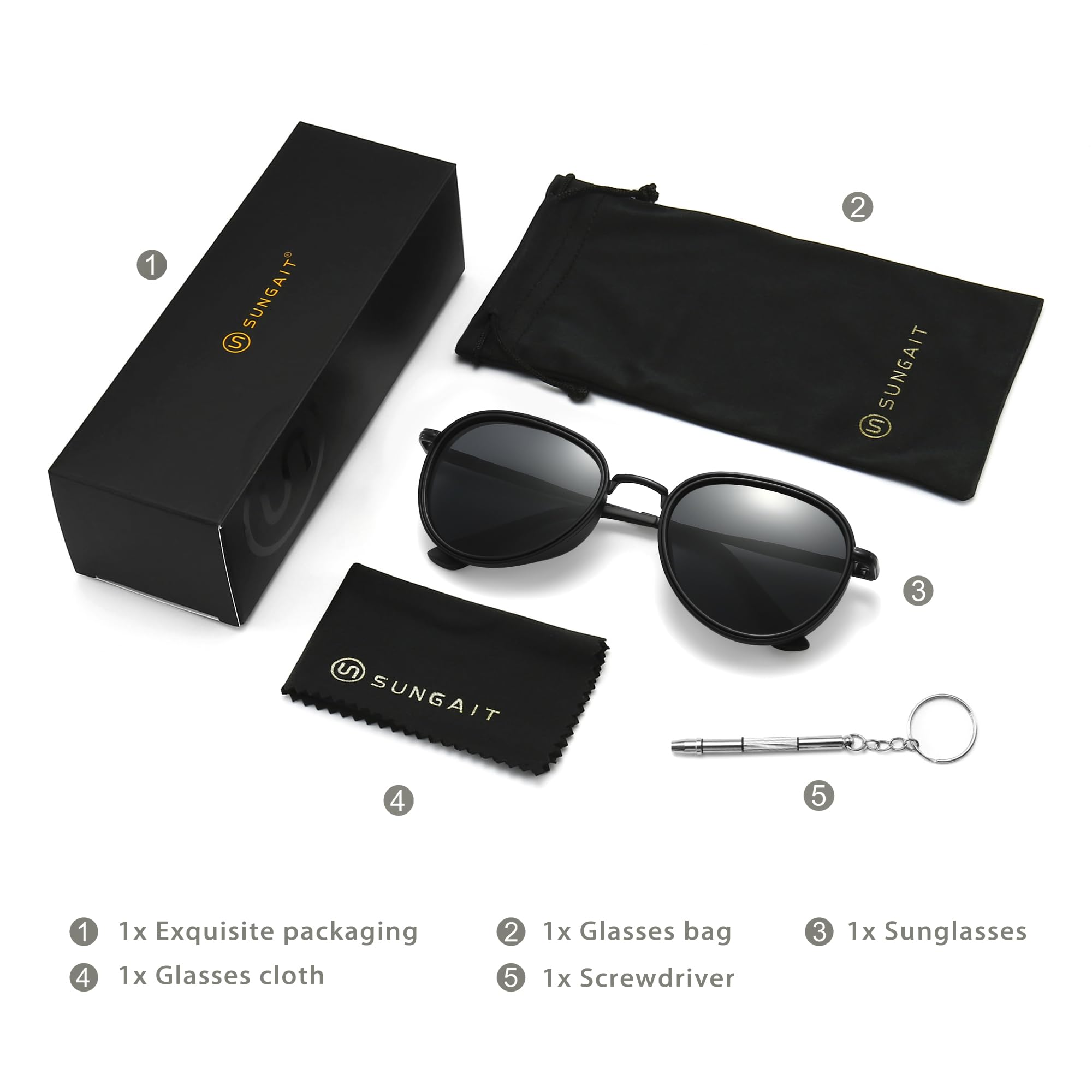 SUNGAIT Round Classic Polarized Sunglasses for Women Men Vintage Style Unique Design Shades Sun Glasses with Spring Hinge UV400 Lens SGT986HH