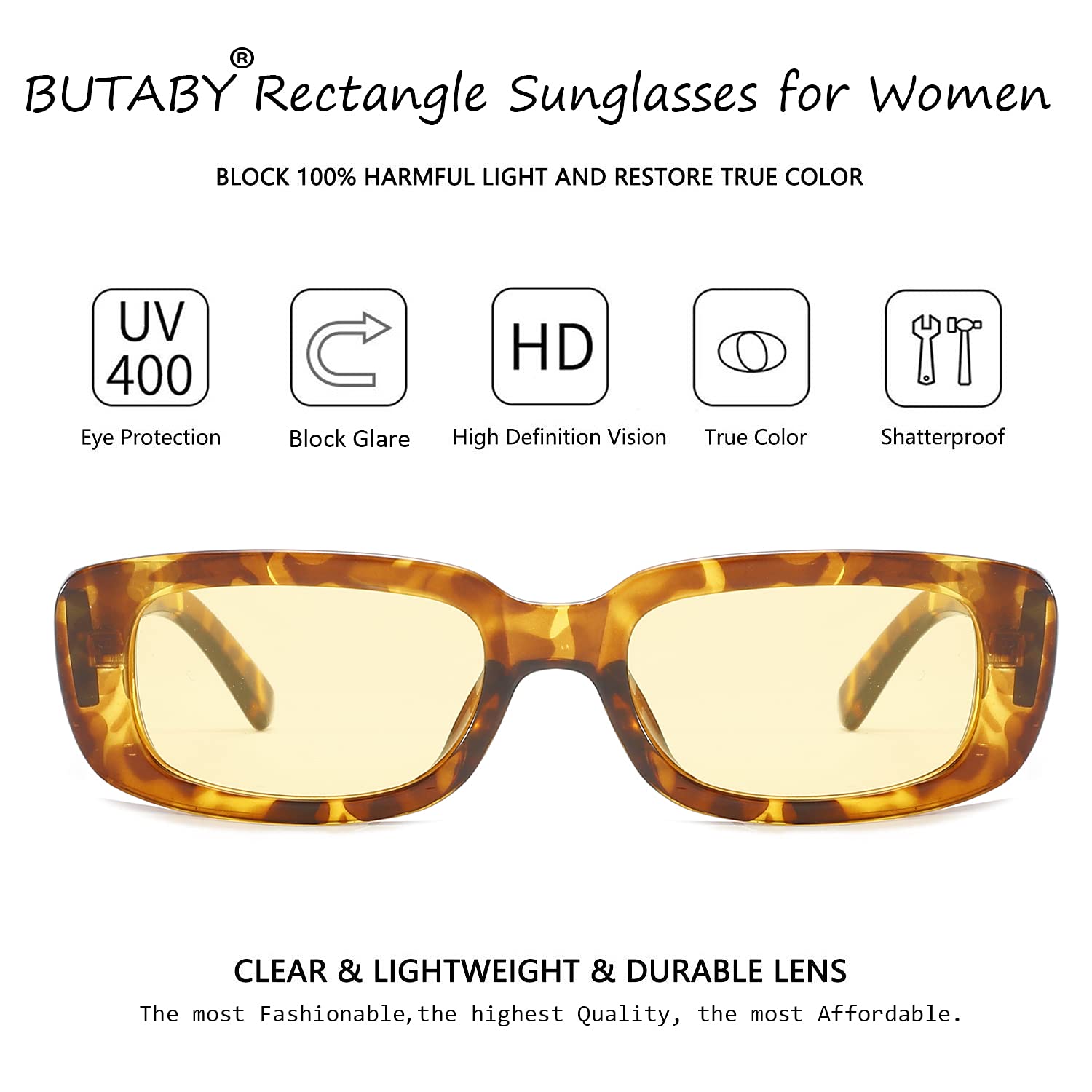 BUTABY Rectangle Sunglasses for Women Retro Driving Glasses 90’s Vintage Fashion Narrow Square Frame UV400 Protection Black & Leopard