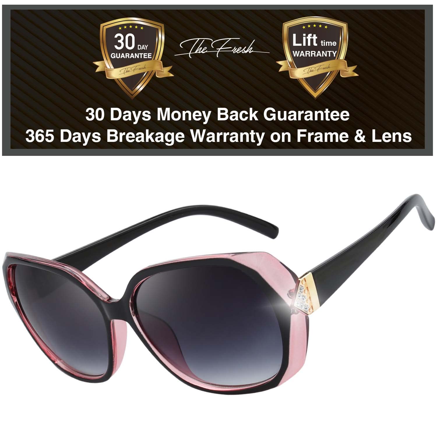 The Fresh Women's Square Jackie O Hybrid Butterfly Fashion Sunglasses - Exquisite Packaging (727704-Crystal brown/Black paint, Gradient Brown)