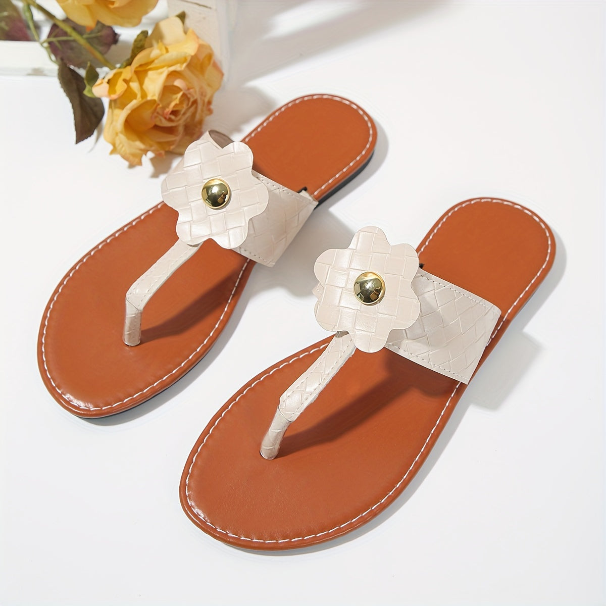 Abrikooskleurige Orthopedische Bloemen Teenslippers -