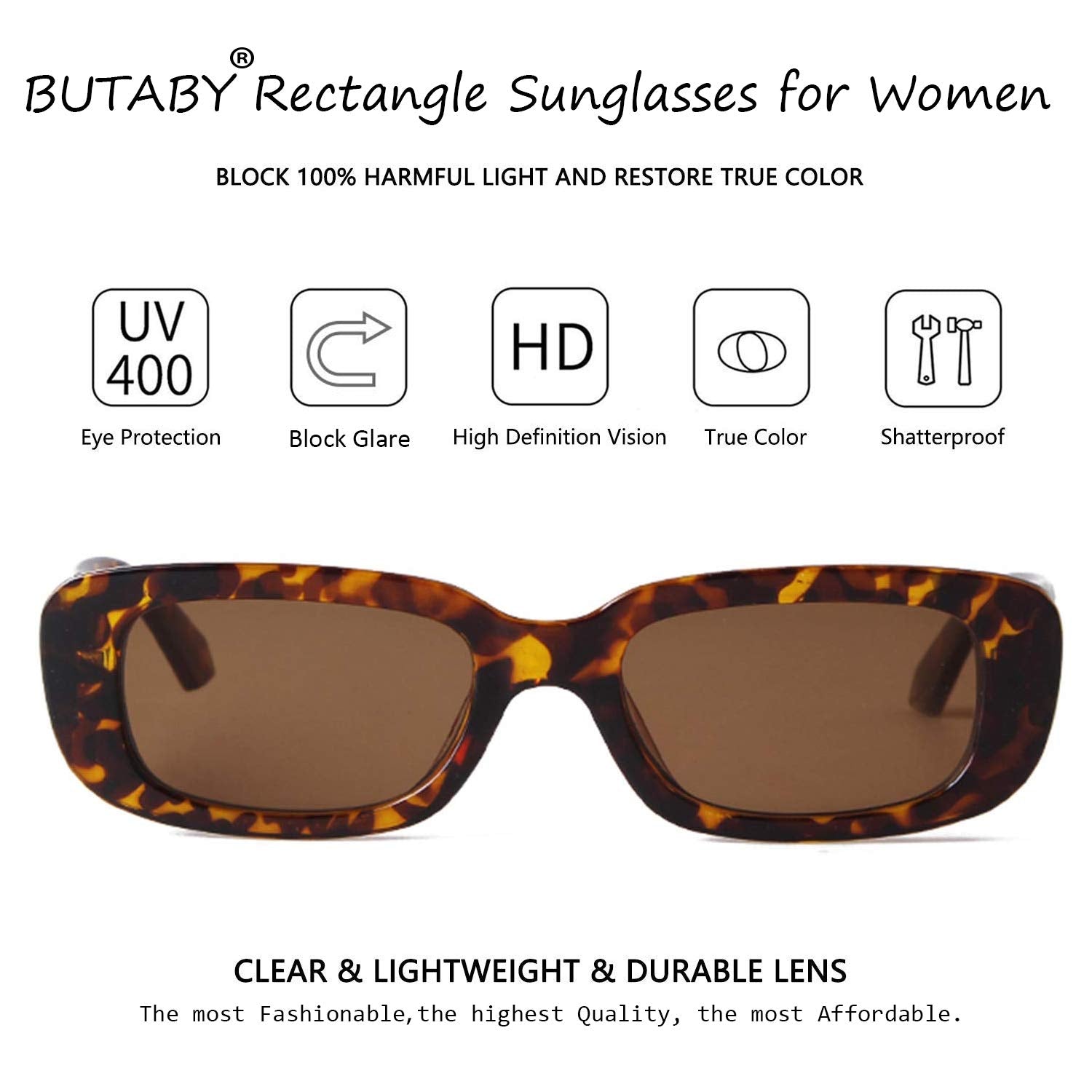 BUTABY Rectangle Sunglasses for Women Retro Driving Glasses 90’s Vintage Fashion Narrow Square Frame UV400 Protection Black & Leopard