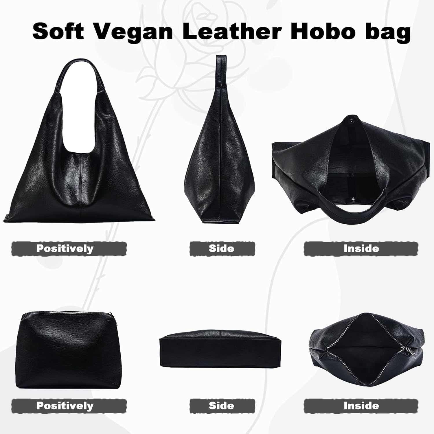 Hobo Shoulder Bag for Women Trendy Lightweight Soft Foldable Leather Hobo Tote Handbag with Coin Purse for Women
