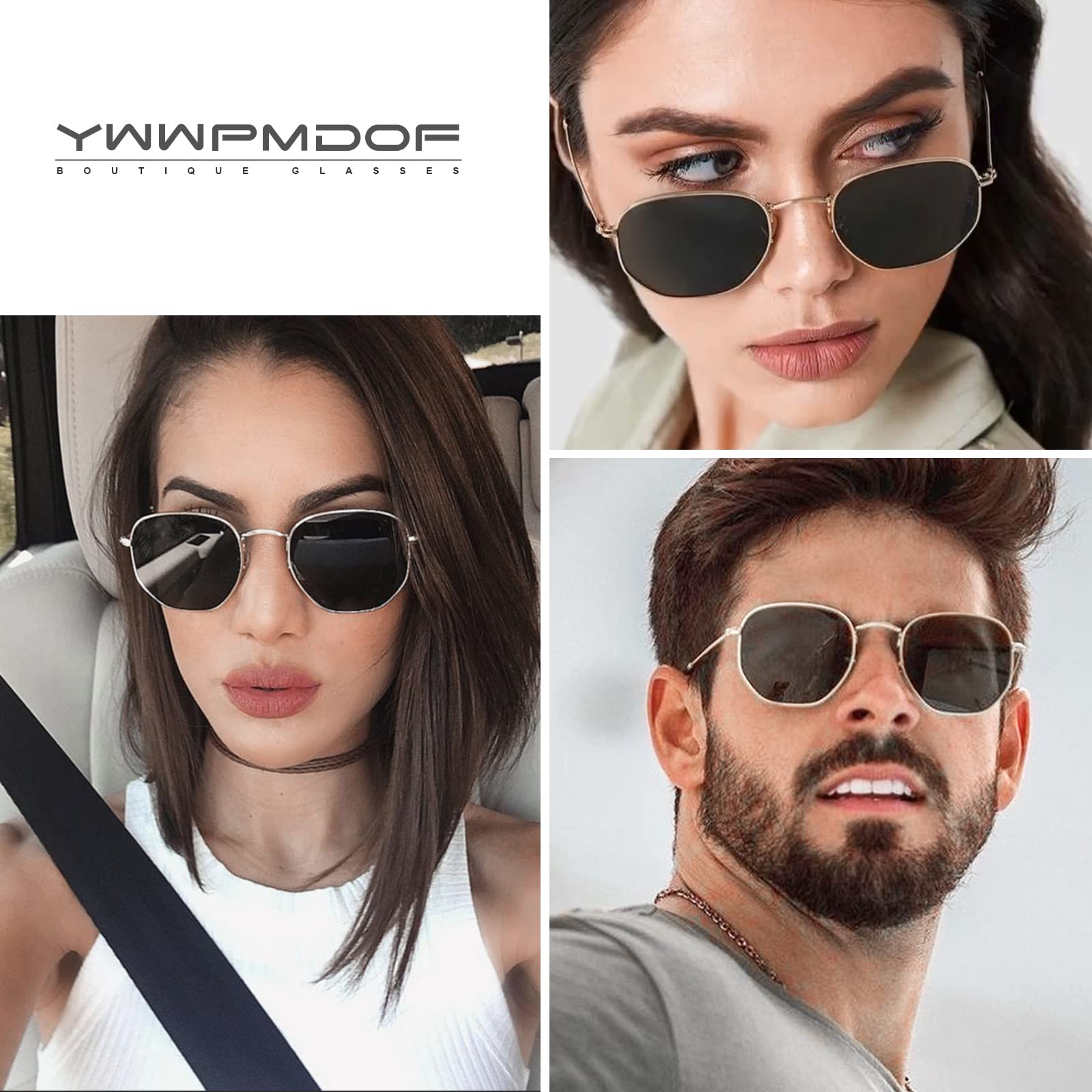 YWWPMDOF Polarized Sunglasses for Womens Men Trendy Square Hexagonal Flat Mirrored Sun Glasses UV Protection