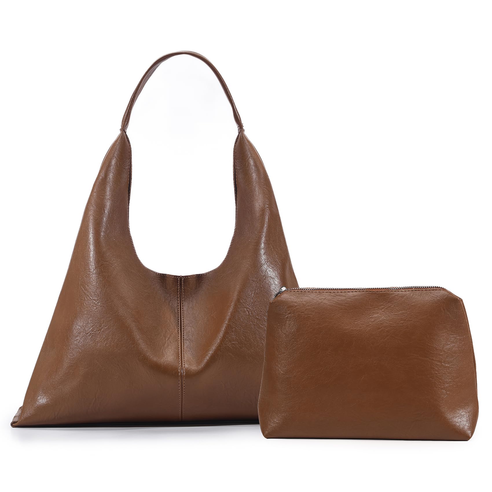 Hobo Shoulder Bag for Women Trendy Lightweight Soft Foldable Leather Hobo Tote Handbag with Coin Purse for Women