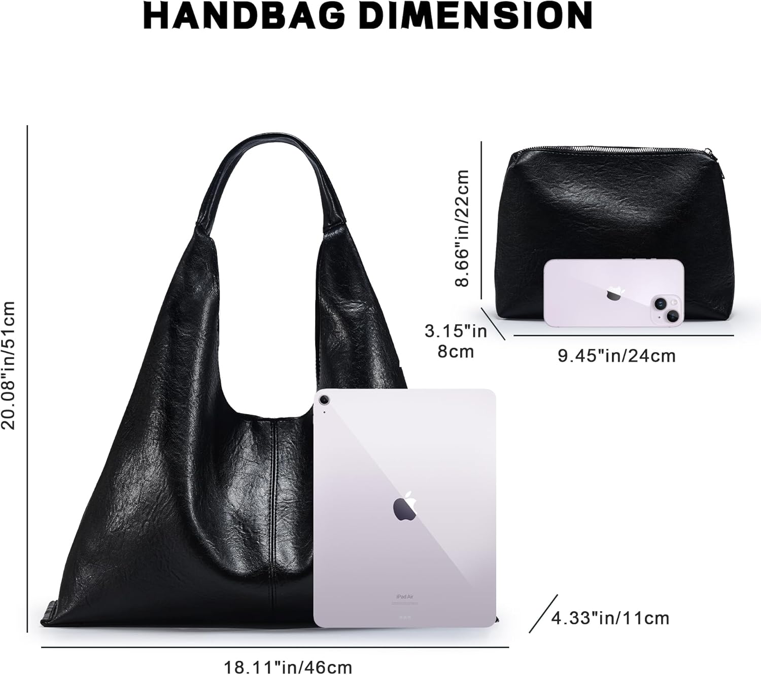 Hobo Shoulder Bag for Women Trendy Lightweight Soft Foldable Leather Hobo Tote Handbag with Coin Purse for Women