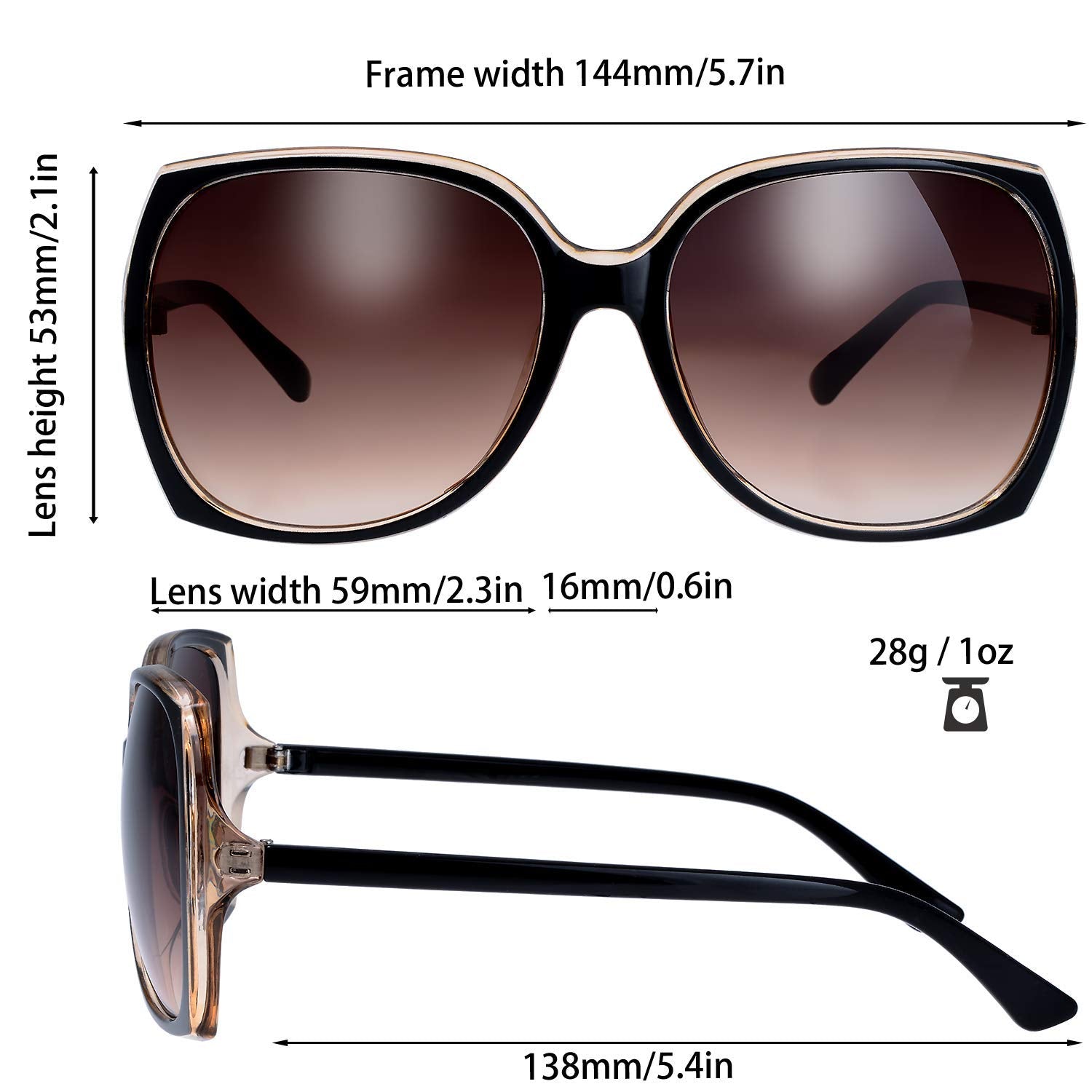 The Fresh Women's Square Jackie O Hybrid Butterfly Fashion Sunglasses - Exquisite Packaging (727704-Crystal brown/Black paint, Gradient Brown)