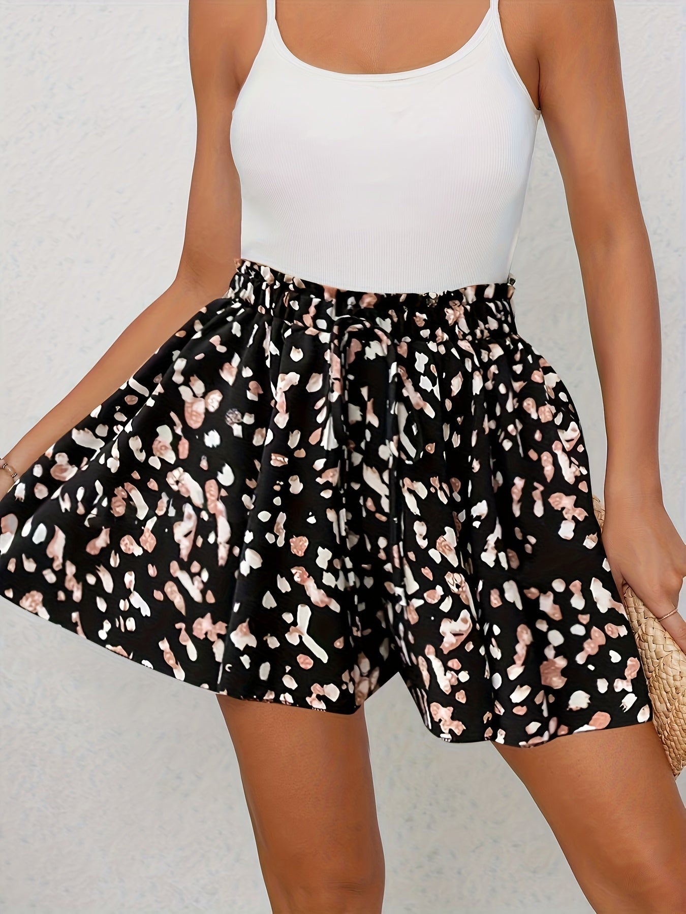 Blauwe High-Waist Print Shorts -