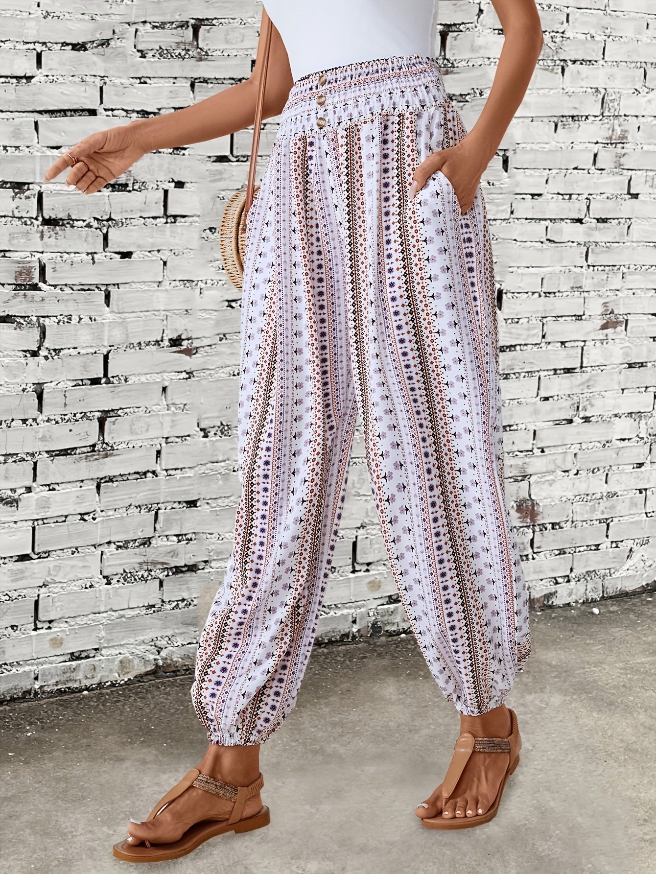 Bruine Boho Broek met Etnische Print - Sara