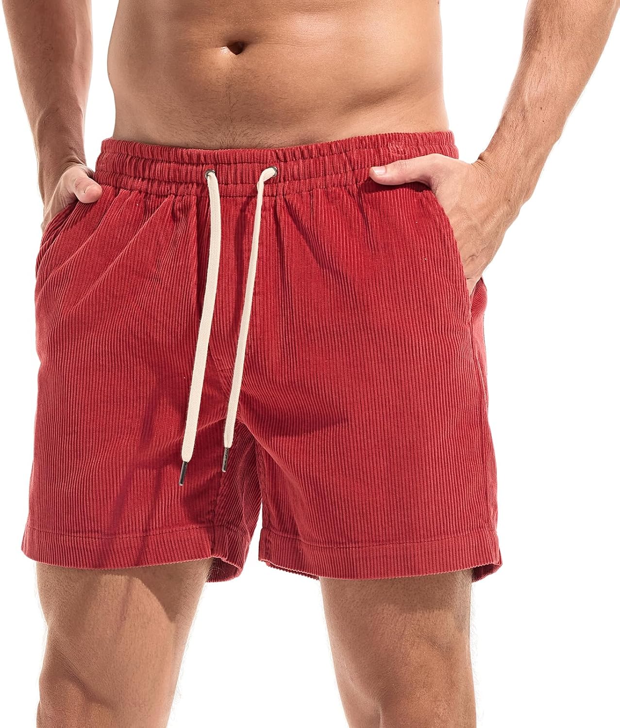 AMY COULEE Mens Corduroy Shorts 5.5" Elastic Waist Casual Shorts Summer Beach Shorts with Pockets