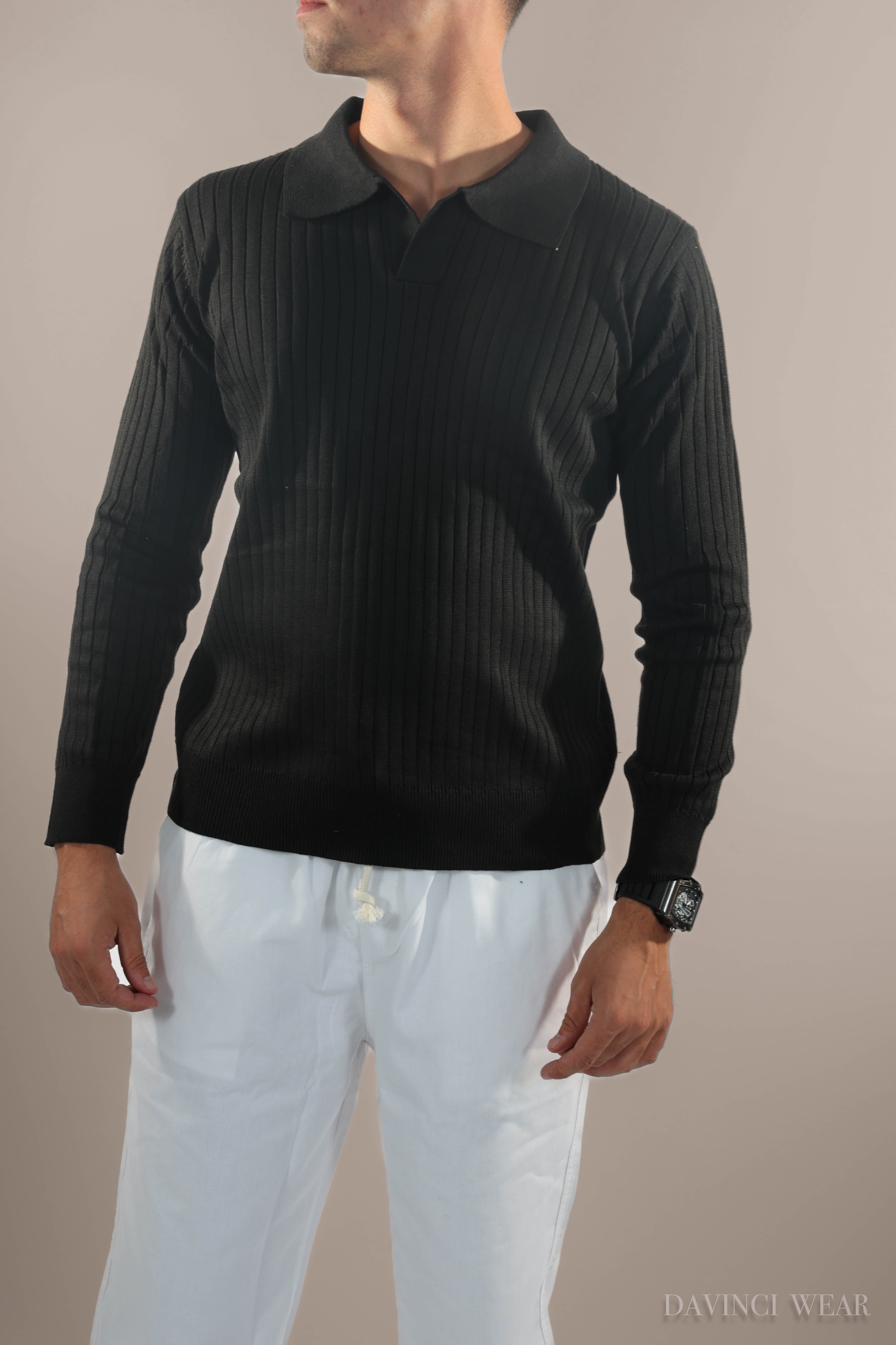 DriDa geribbeld poloshirt met lange mouwen