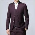 Enkele Breasted Stand Up Kraag Pak 3 Delige Set Mannen Wedding Party Jurk Past Plus Size Blazer Jas Broek vest Zwart Blauw Rood