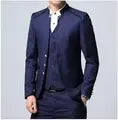 Enkele Breasted Stand Up Kraag Pak 3 Delige Set Mannen Wedding Party Jurk Past Plus Size Blazer Jas Broek vest Zwart Blauw Rood