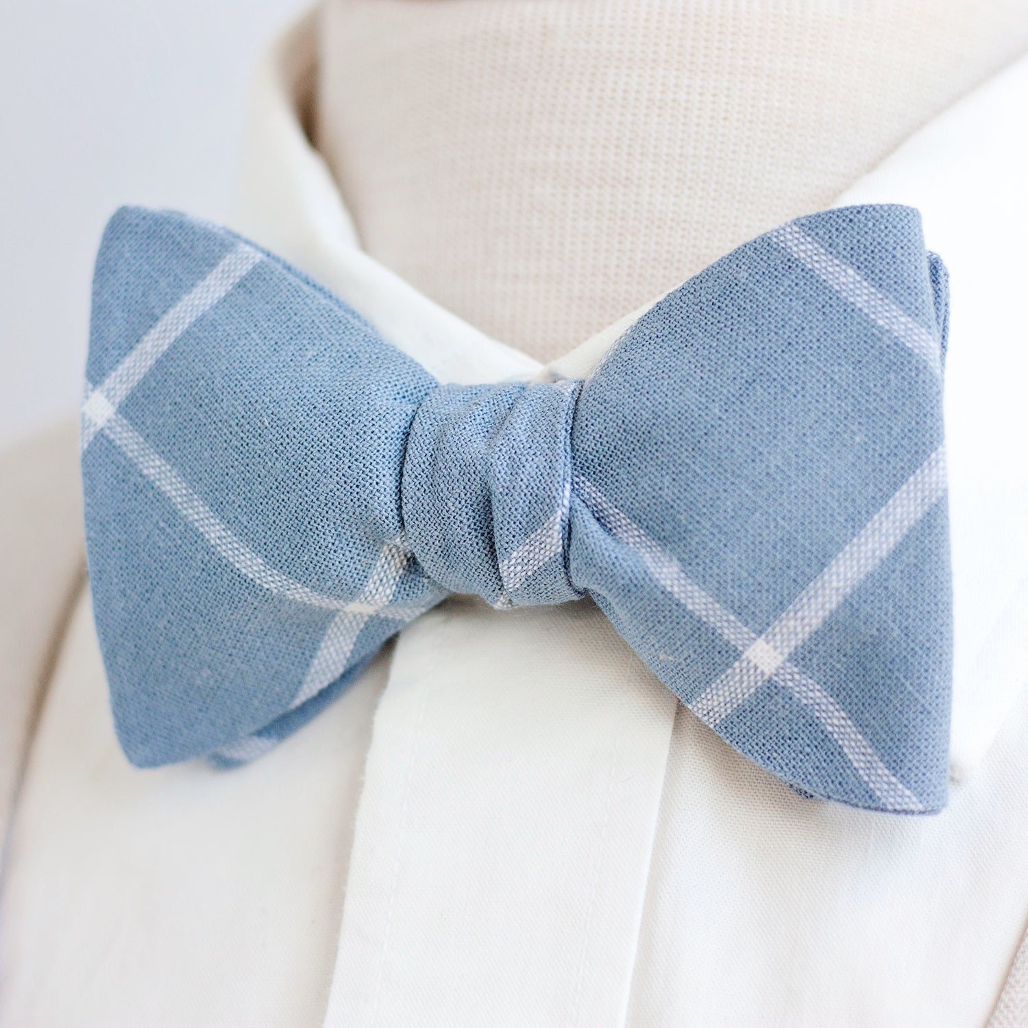 DriDa Zelfbinder Vlinderdas Heren – Chambray Linnen met Ruitpatroon