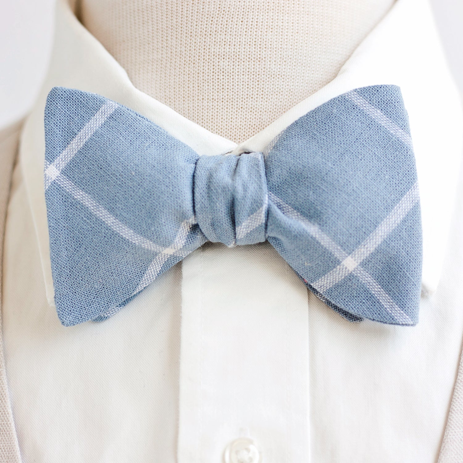 DriDa Zelfbinder Vlinderdas Heren – Chambray Linnen met Ruitpatroon