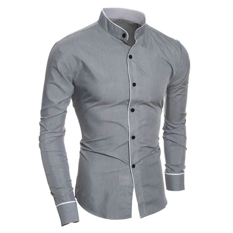 Heren Lente Nieuwe Effen Kleur Eenvoudig Casual Koreaanse Versie Slim Fit Shirt Met Lange Mouwen - AliExpress 200000343