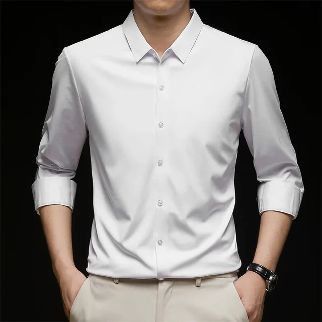 Nieuwe Heren Business Casual Lange Mouwen Effen Kleur Shirt Rimpelbestendig Rimpelvrij Comfortabel Hele Seizoen Veelzijdige Top - AliExpress 200000343