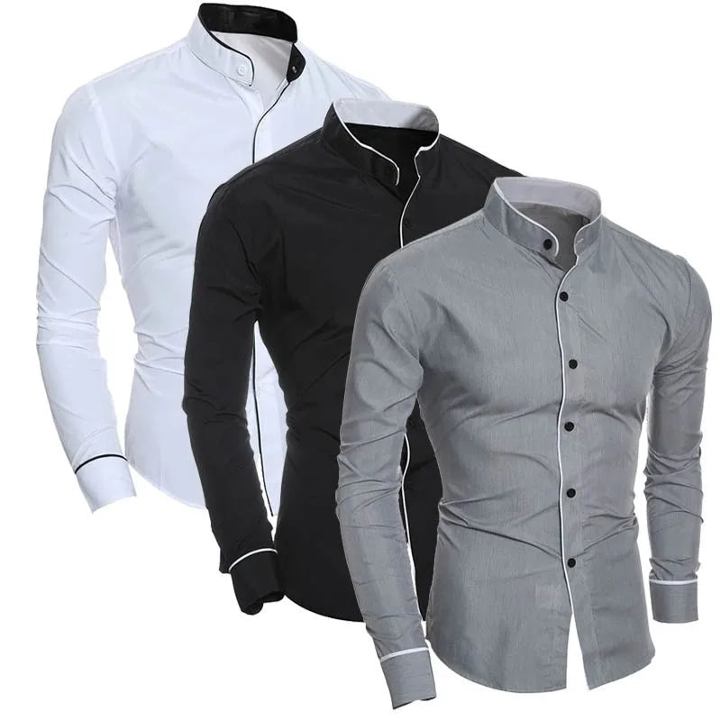 Heren Lente Nieuwe Effen Kleur Eenvoudig Casual Koreaanse Versie Slim Fit Shirt Met Lange Mouwen - AliExpress 200000343