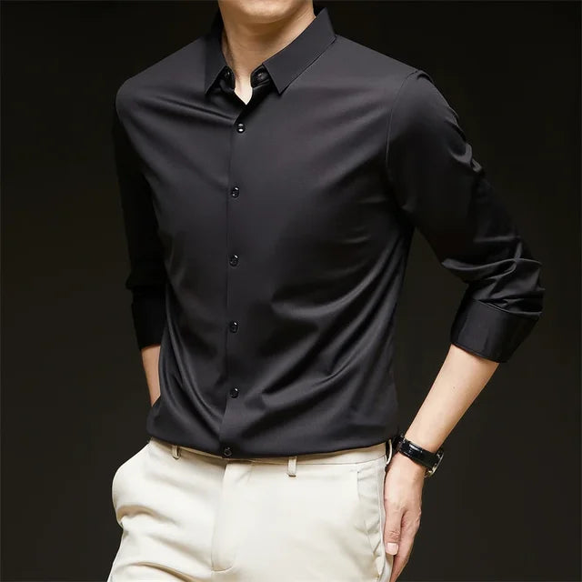 Nieuwe Heren Business Casual Lange Mouwen Effen Kleur Shirt Rimpelbestendig Rimpelvrij Comfortabel Hele Seizoen Veelzijdige Top - AliExpress 200000343