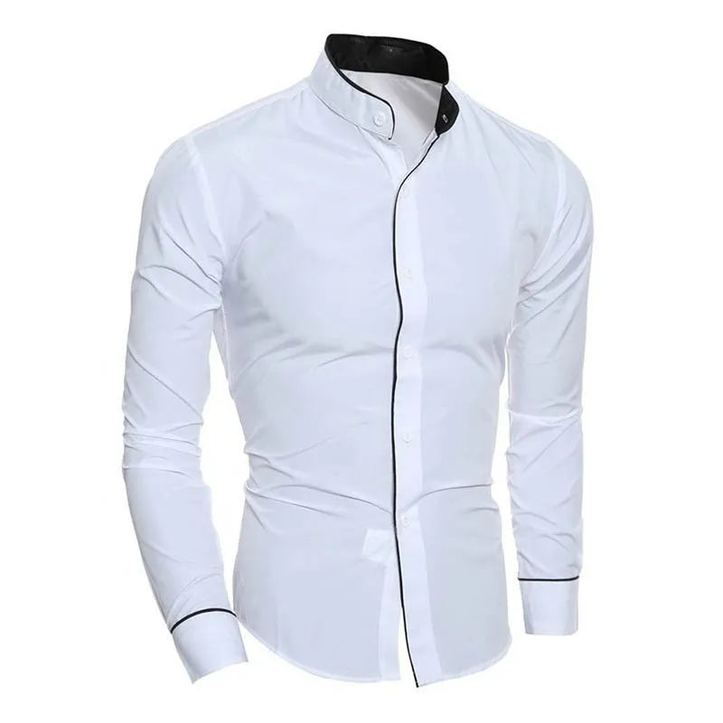 Heren Lente Nieuwe Effen Kleur Eenvoudig Casual Koreaanse Versie Slim Fit Shirt Met Lange Mouwen - AliExpress 200000343