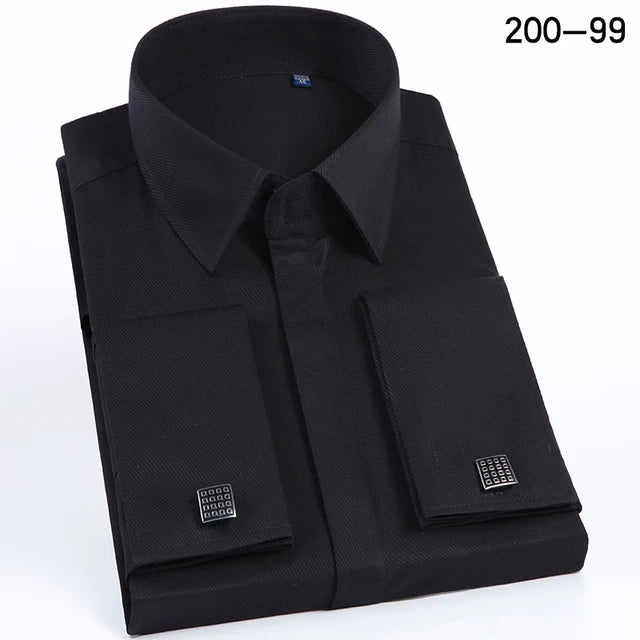 Heren Franse Manchetknopen Met Lange Mouwen Slim Fit Verborgen Knopen Effen Kleur High-End Trouwjurk Formele Heren - AliExpress 200000343